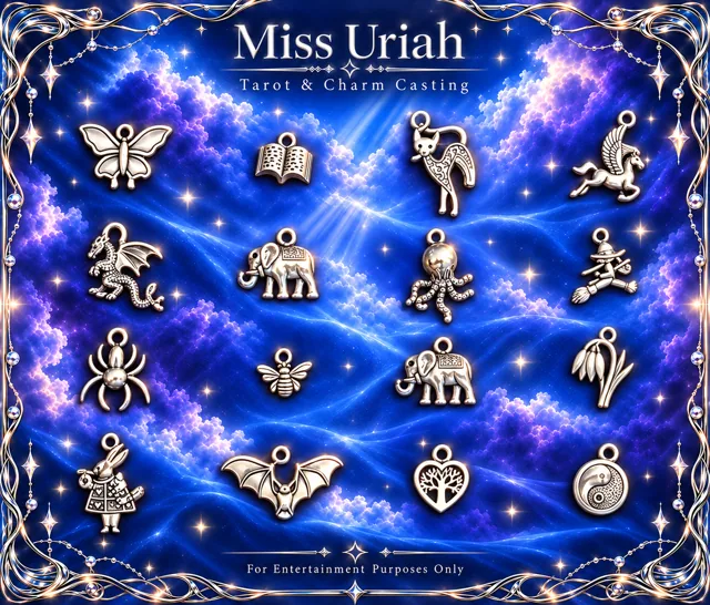 Miss Uriah silver charm reference sheet: Butterfly Book Pegasus Spider Bat Ying Yang