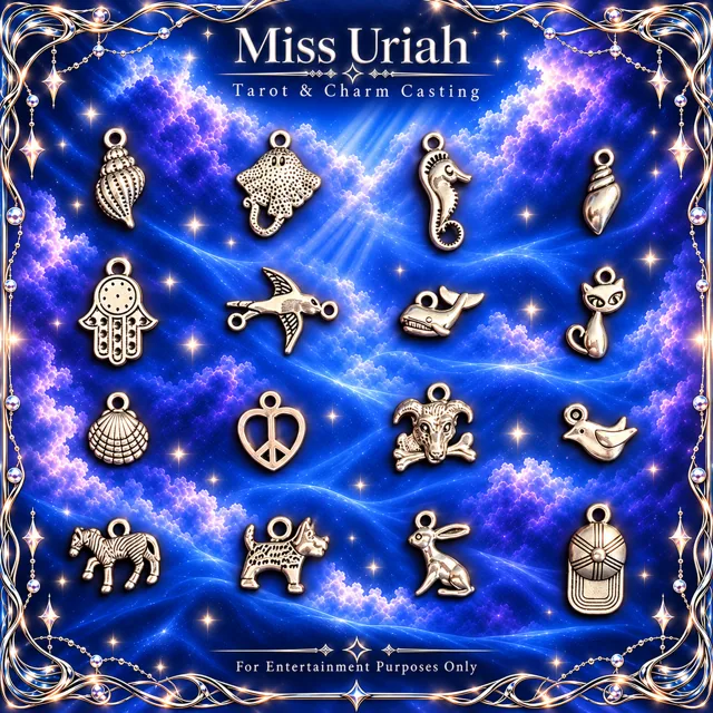 Miss Uriah silver charm reference sheet: Sea Shell Sting Ray Dove Zebra Cap