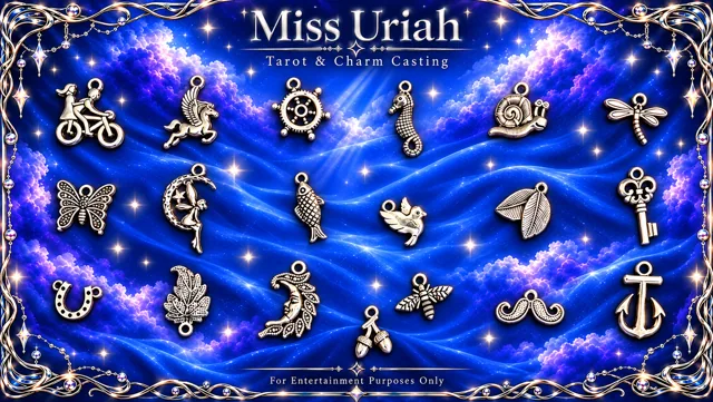 Miss Uriah silver charm reference sheet: Snail Drafonfly Moon Acorns